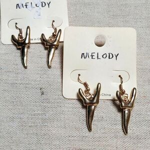 Vintage Y2K Gold Plated Dainty Abstract Art Dangle Earrings l